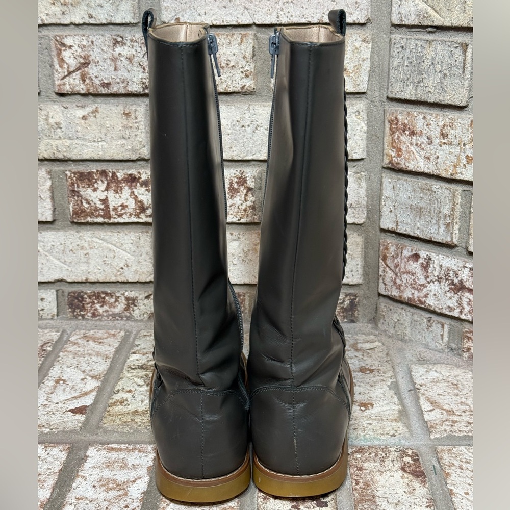 Elephantito Leather Braid Detail Tall Riding Boots Size 4 Grey Green EUC - Picture 5 of 8